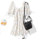 Balloon-sleeve Cherry Print A-line Dress