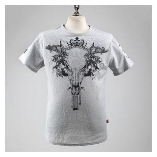 Round-neck Short-sleeve Bull Print Slim-fit T-shirt