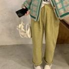 Corduroy Straight Leg Pants Light Green - One Size