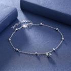 925 Sterling Silver Star Anklet With Blue Austrian Element Crystal Silver - One Size