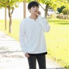 Notched-neckline Layered-hem T-shirt