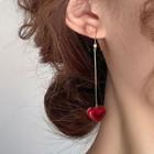 Heart Faux Pearl Dangle Earring 1 Pair - Wine Red - One Size