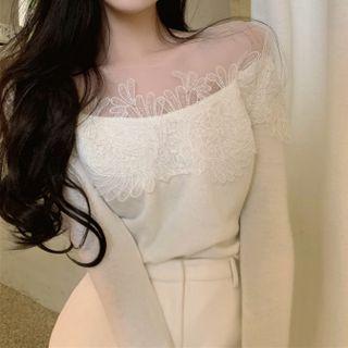 Lace Panel Knit Top Almond - One Size