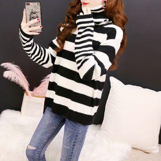Turtleneck Striped Loose-fit Sweater Black - One Size