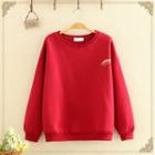Fleece-lined Round-neck Plain Mountain Printed Pullover