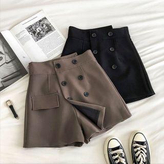 Double-breasted Plain High-waist Shorts