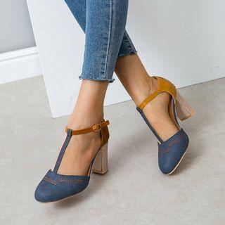 Color Block Chunky Heel Sandal