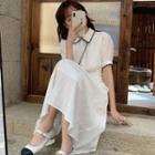 Short-sleeve Contrast Stitching Shirt / Midi A-line Dress