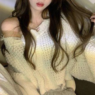Cutout Cropped Long-sleeve Sweater White - One Size