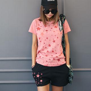 Round-neck Short-sleeve Star Print T-shirt