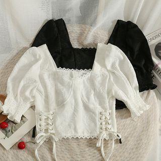 Square-neck Lace-up Crop Top