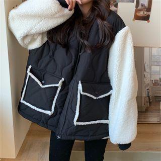 Quilted Zipped Coat Black & White - One Size
