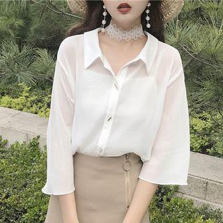 Set: 3/4 Sleeve Chiffon Blouse + Camisole Top