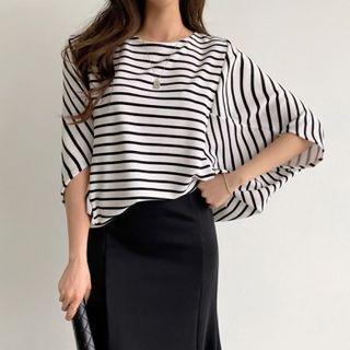 Batwing-sleeve Stripe Top
