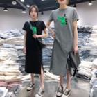 Short-sleeve Cartoon Printed Midi T-shirt Dress