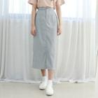 Petite Size Patch-pocket Long Gingham Skirt
