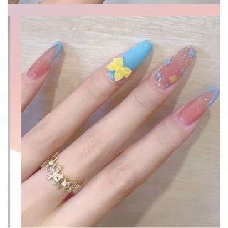 Bow / Flower Faux Nail Tips X23 - Blue - One Size
