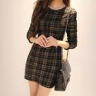 Long-sleeved Sequined Plaid Tunic Dress
