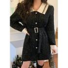 Button-up Tweed Minidress With Belt Black - One Size