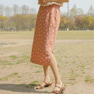 Slit-side Dotted Midi Skirt