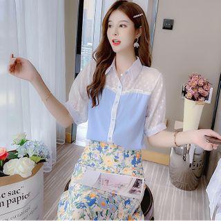 Elbow-sleeve Paneled Chiffon Shirt