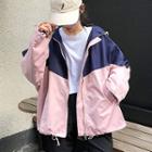 Color Block Zip Hooded Jacket Pink - One Size