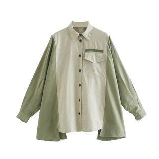 Long-sleeve Irregular Color Block Shirt