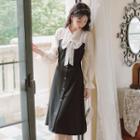 Lace Panel Bow Accent Long-sleeve Dress