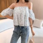 Off-shoulder Printed Blouse White - One Size