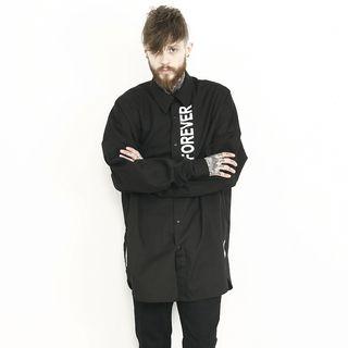 Snap-button Lettering Oversized Shirt