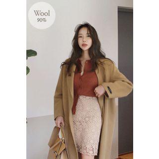 Open-front Handmade Wool Blend Coat With Sash