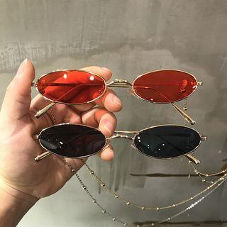 Retro Slim Oval Sunglasses With Chain