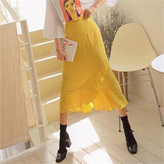 Frilled Dotted Maxi Wrap Skirt