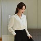 Open-placket Stitched Long-sleeve Blouse