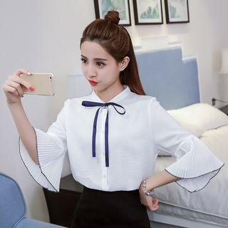 Bow Detail Elbow-sleeve Chiffon Blouse