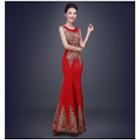Sleeveless Embroidery Sheath Evening Gown