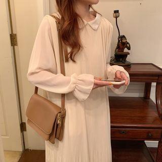 Collard Long-sleeve Midi Shift Dress