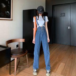 High Waist Wide Leg Denim Rompers