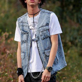 Washed Denim Utility Vest