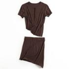 Short-sleeve Asymmetrical Hem T-shirt / Mini Skirt