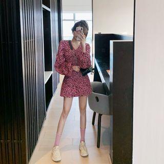 Leopard Long-sleeve Mini A-line Dress