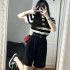 Short-sleeve Striped T-shirt / Plain Shorts / Set