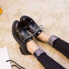 Faux Leather Piped Accent Block Heel Oxford Shoes