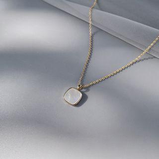 Square Shell Pendant Stainless Steel Necklace Silver Square - Gold - One Size