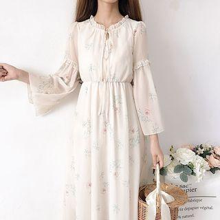 Floral Print Chiffon Dress As Shown In Figure - One Size