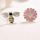 925 Sterling Silver Bee Stud Earring 1 Pair - Pink & Yellow - One Size