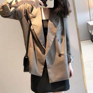 Set: Spaghetti Strap Mini A-line Dress + Double-breasted Blazer