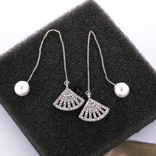 Faux Pearl Rhinestone Fan Dangle Earring As Shown In Figure - One Size