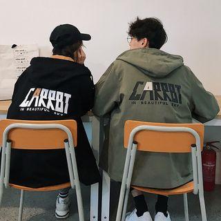 Couple Matching Letter Print Zip Jacket