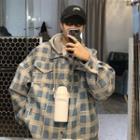 Hooded Plaid Cargo Jacket